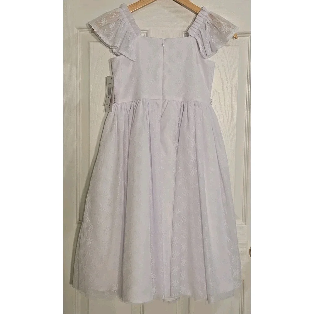 Bonnie Jean Communion Dress 7 Flutter Sleeve Flower Girl White Lace NEW